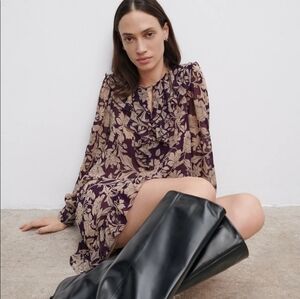 Zara Mulberry Floral Print Tunic Dress Ruffle size small